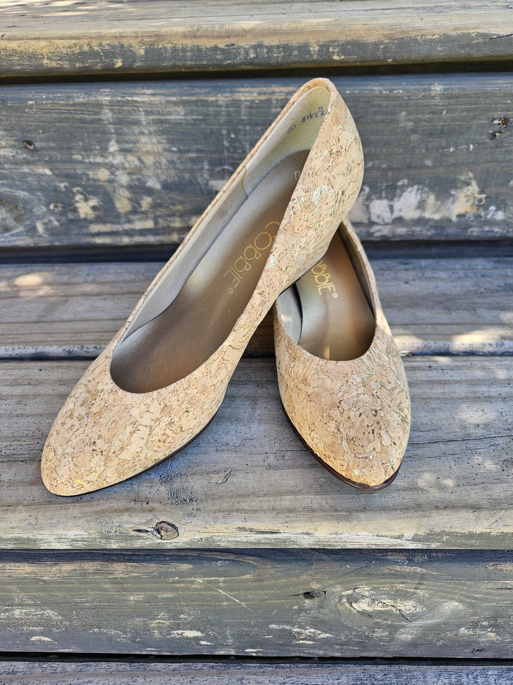 Vintage Cobbie Retroflex Gold Fleck Cork Wedge Pumps Size 8.5 Comfort Heels